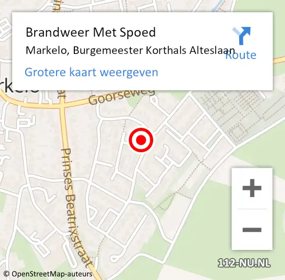 Locatie op kaart van de 112 melding: Brandweer Met Spoed Naar Markelo, Burgemeester Korthals Alteslaan op 4 februari 2022 02:08