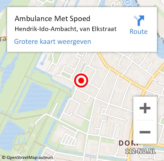 Locatie op kaart van de 112 melding: Ambulance Met Spoed Naar Hendrik-Ido-Ambacht, van Elkstraat op 4 februari 2022 02:09