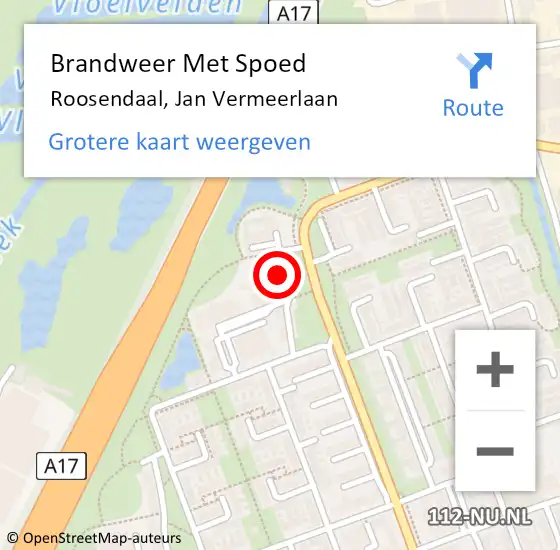 Locatie op kaart van de 112 melding: Brandweer Met Spoed Naar Roosendaal, Jan Vermeerlaan op 4 februari 2022 02:21