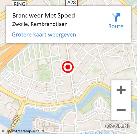 Locatie op kaart van de 112 melding: Brandweer Met Spoed Naar Zwolle, Rembrandtlaan op 4 februari 2022 04:18