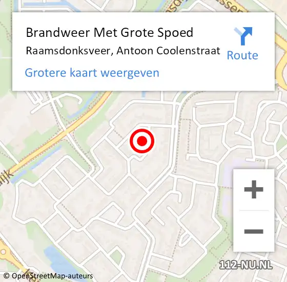 Locatie op kaart van de 112 melding: Brandweer Met Grote Spoed Naar Raamsdonksveer, Antoon Coolenstraat op 4 februari 2022 05:26