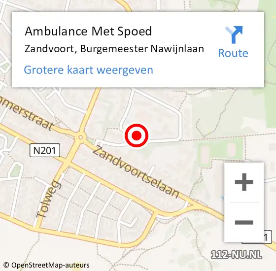 Locatie op kaart van de 112 melding: Ambulance Met Spoed Naar Zandvoort, Burgemeester Nawijnlaan op 4 februari 2022 05:50