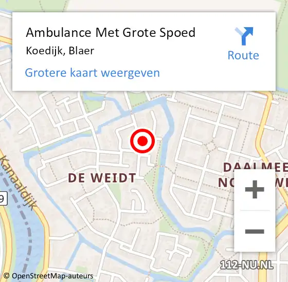 Locatie op kaart van de 112 melding: Ambulance Met Grote Spoed Naar Koedijk, Blaer op 4 februari 2022 05:57