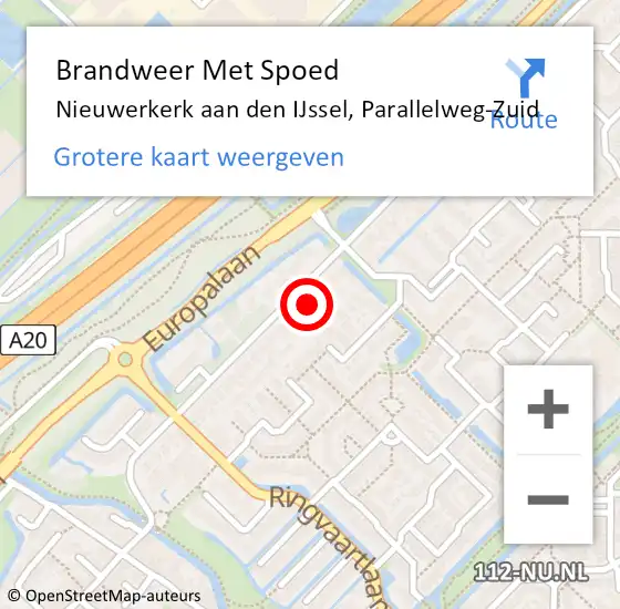 Locatie op kaart van de 112 melding: Brandweer Met Spoed Naar Nieuwerkerk aan den IJssel, Parallelweg-Zuid op 4 februari 2022 07:17