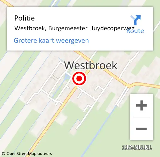 Locatie op kaart van de 112 melding: Politie Westbroek, Burgemeester Huydecoperweg op 4 februari 2022 07:18