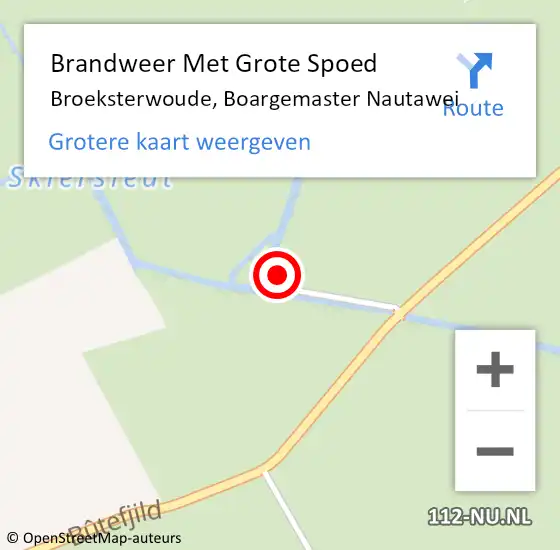 Locatie op kaart van de 112 melding: Brandweer Met Grote Spoed Naar Broeksterwoude, Boargemaster Nautawei op 4 februari 2022 07:41