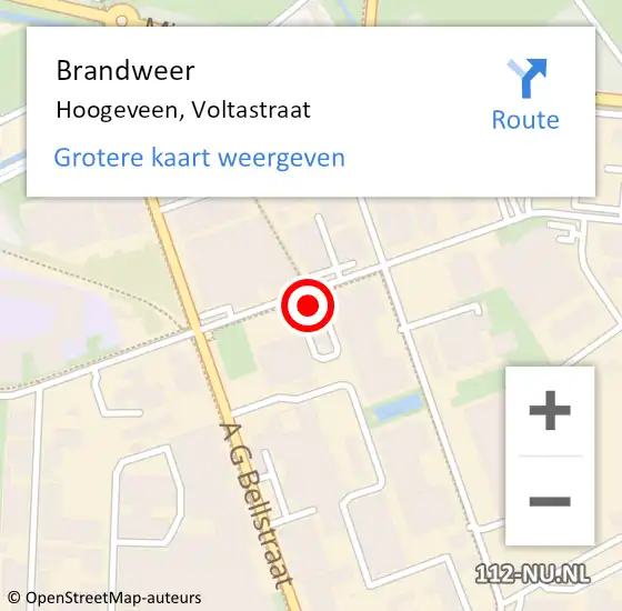 Locatie op kaart van de 112 melding: Brandweer Hoogeveen, Voltastraat op 4 februari 2022 08:03