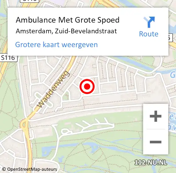 Locatie op kaart van de 112 melding: Ambulance Met Grote Spoed Naar Amsterdam, Zuid-Bevelandstraat op 7 juli 2014 11:06