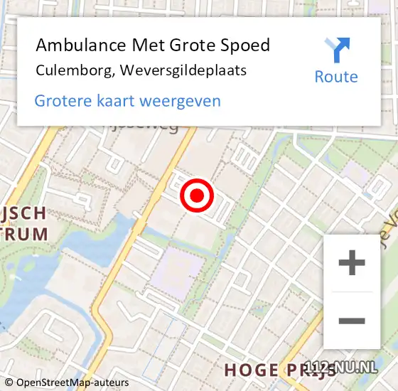 Locatie op kaart van de 112 melding: Ambulance Met Grote Spoed Naar Culemborg, Weversgildeplaats op 4 februari 2022 08:48