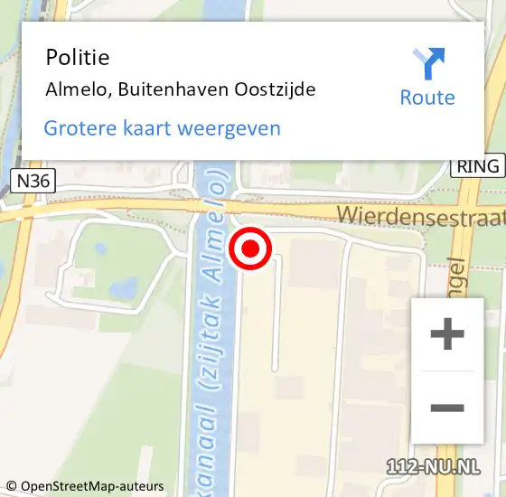 Locatie op kaart van de 112 melding: Politie Almelo, Buitenhaven Oostzijde op 4 februari 2022 08:52
