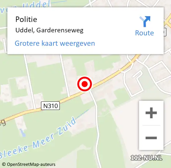 Locatie op kaart van de 112 melding: Politie Uddel, Garderenseweg op 4 februari 2022 09:09