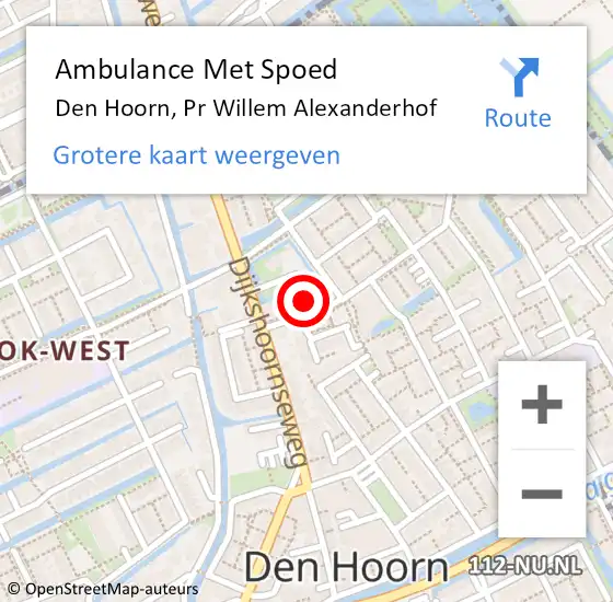 Locatie op kaart van de 112 melding: Ambulance Met Spoed Naar Den Hoorn, Pr Willem Alexanderhof op 4 februari 2022 09:35