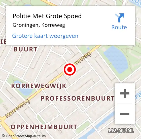 Locatie op kaart van de 112 melding: Politie Met Grote Spoed Naar Groningen, Korreweg op 4 februari 2022 10:02