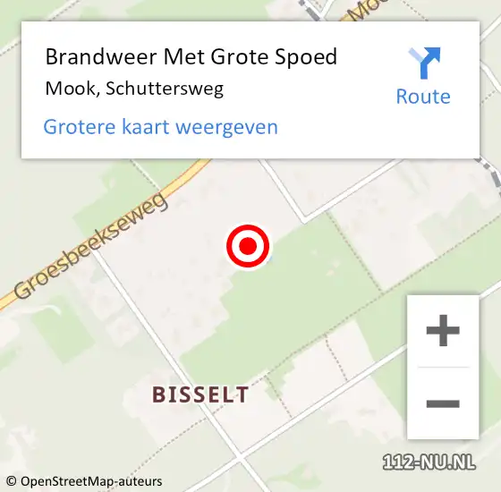 Locatie op kaart van de 112 melding: Brandweer Met Grote Spoed Naar Mook, Schuttersweg op 4 februari 2022 10:09