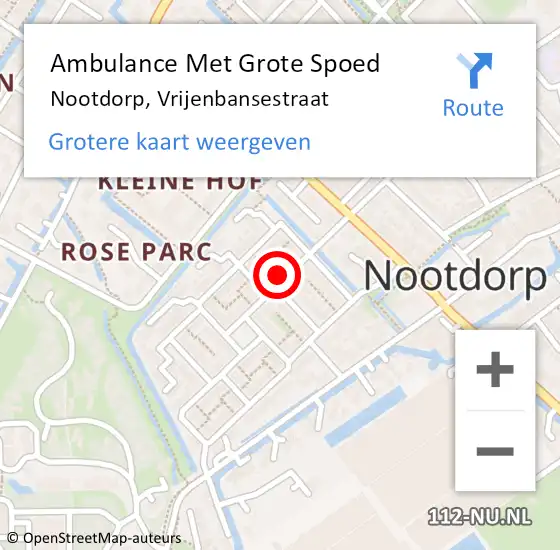 Locatie op kaart van de 112 melding: Ambulance Met Grote Spoed Naar Nootdorp, Vrijenbansestraat op 4 februari 2022 10:13