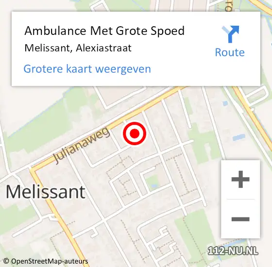 Locatie op kaart van de 112 melding: Ambulance Met Grote Spoed Naar Melissant, Alexiastraat op 4 februari 2022 10:22