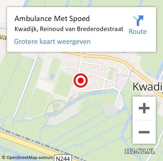 Locatie op kaart van de 112 melding: Ambulance Met Spoed Naar Kwadijk, Reinoud van Brederodestraat op 4 februari 2022 10:23
