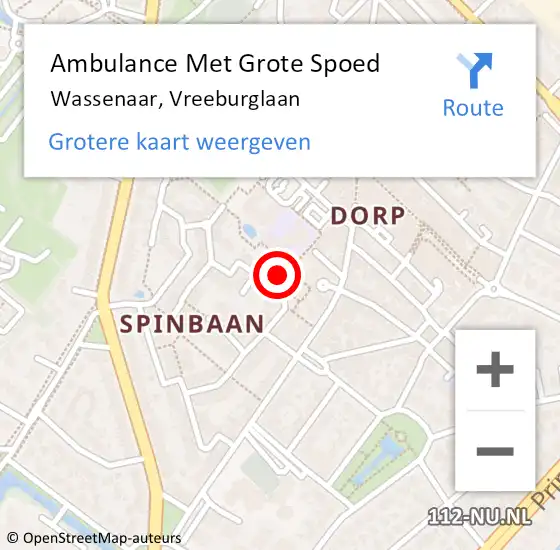 Locatie op kaart van de 112 melding: Ambulance Met Grote Spoed Naar Wassenaar, Vreeburglaan op 4 februari 2022 10:32