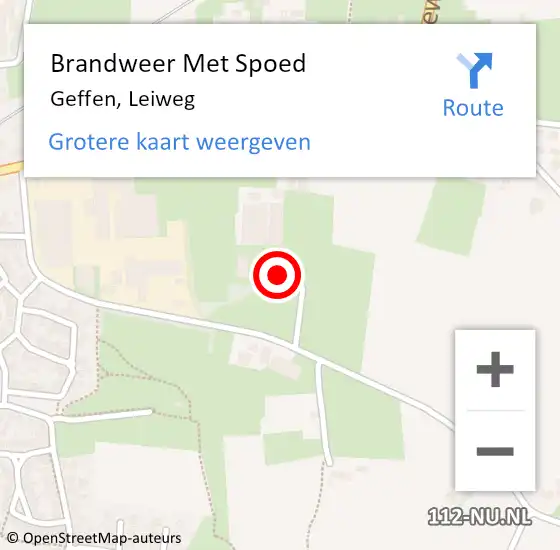 Locatie op kaart van de 112 melding: Brandweer Met Spoed Naar Geffen, Leiweg op 4 februari 2022 10:38