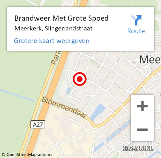 Locatie op kaart van de 112 melding: Brandweer Met Grote Spoed Naar Meerkerk, Slingerlandstraat op 4 februari 2022 10:43