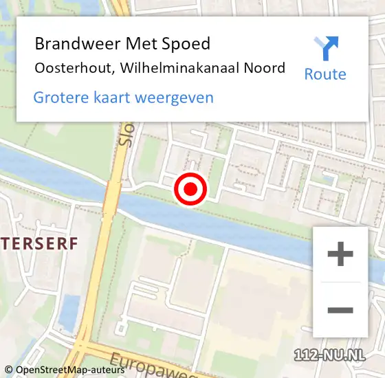 Locatie op kaart van de 112 melding: Brandweer Met Spoed Naar Oosterhout, Wilhelminakanaal Noord op 4 februari 2022 11:07