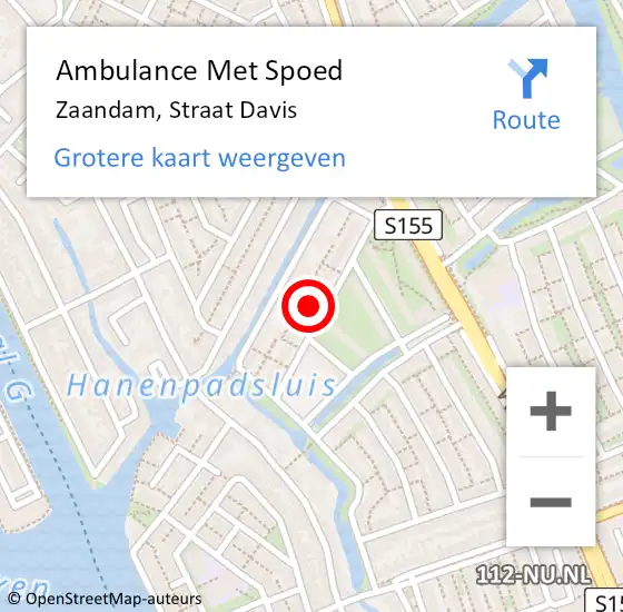 Locatie op kaart van de 112 melding: Ambulance Met Spoed Naar Zaandam, Straat Davis op 4 februari 2022 11:09