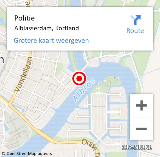 Locatie op kaart van de 112 melding: Politie Alblasserdam, Kortland op 4 februari 2022 11:27