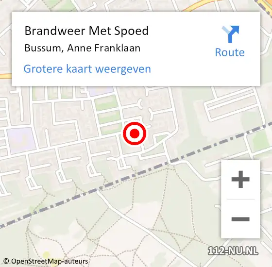 Locatie op kaart van de 112 melding: Brandweer Met Spoed Naar Bussum, Anne Franklaan op 4 februari 2022 11:28