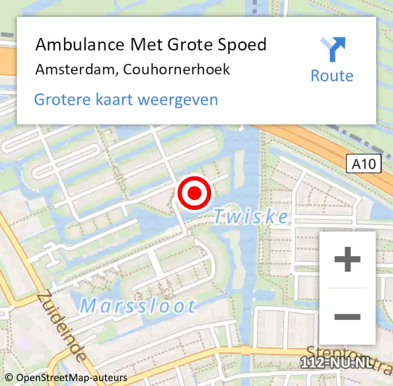 Locatie op kaart van de 112 melding: Ambulance Met Grote Spoed Naar Amsterdam, Couhornerhoek op 4 februari 2022 11:30