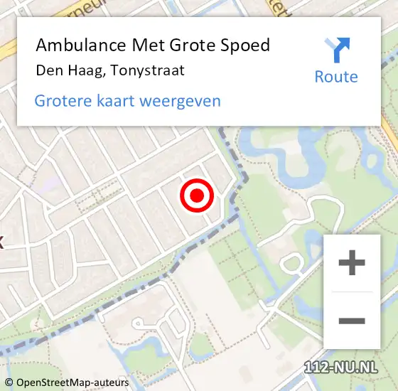 Locatie op kaart van de 112 melding: Ambulance Met Grote Spoed Naar Den Haag, Tonystraat op 4 februari 2022 11:32