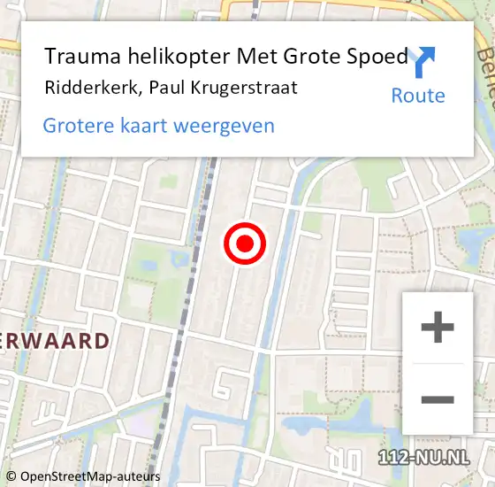 Locatie op kaart van de 112 melding: Trauma helikopter Met Grote Spoed Naar Ridderkerk, Paul Krugerstraat op 4 februari 2022 11:44