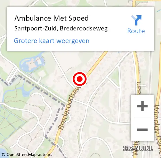 Locatie op kaart van de 112 melding: Ambulance Met Spoed Naar Santpoort-Zuid, Brederoodseweg op 4 februari 2022 12:06