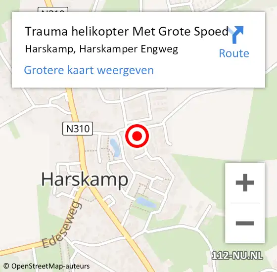 Locatie op kaart van de 112 melding: Trauma helikopter Met Grote Spoed Naar Harskamp, Harskamper Engweg op 4 februari 2022 12:08