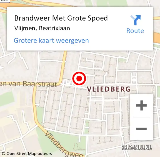 Locatie op kaart van de 112 melding: Brandweer Met Grote Spoed Naar Vlijmen, Beatrixlaan op 4 februari 2022 12:48