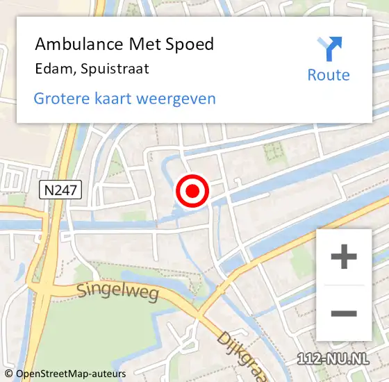 Locatie op kaart van de 112 melding: Ambulance Met Spoed Naar Edam, Spuistraat op 4 februari 2022 13:02