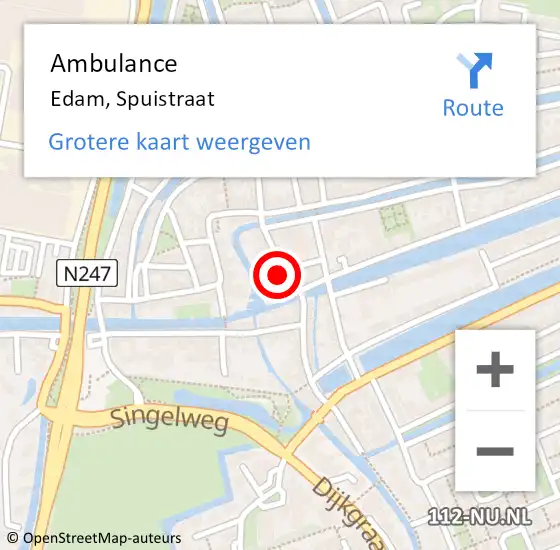 Locatie op kaart van de 112 melding: Ambulance Edam, Spuistraat op 4 februari 2022 13:02