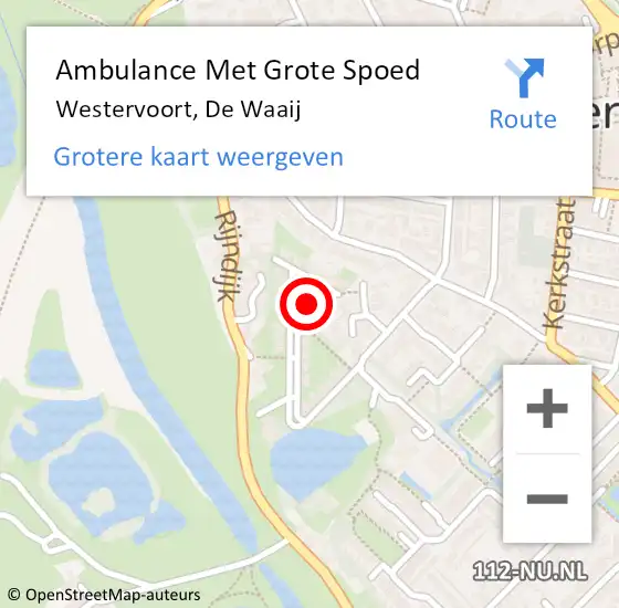 Locatie op kaart van de 112 melding: Ambulance Met Grote Spoed Naar Westervoort, De Waaij op 4 februari 2022 13:04