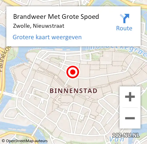 Locatie op kaart van de 112 melding: Brandweer Met Grote Spoed Naar Zwolle, Nieuwstraat op 4 februari 2022 13:04