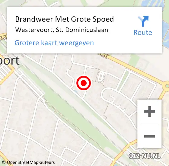 Locatie op kaart van de 112 melding: Brandweer Met Grote Spoed Naar Westervoort, St. Dominicuslaan op 4 februari 2022 13:20