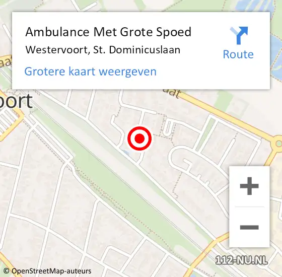 Locatie op kaart van de 112 melding: Ambulance Met Grote Spoed Naar Westervoort, St. Dominicuslaan op 4 februari 2022 13:21