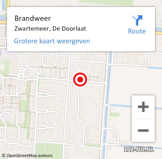 Locatie op kaart van de 112 melding: Brandweer Zwartemeer, De Doorlaat op 4 februari 2022 13:23