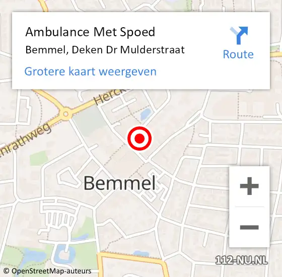 Locatie op kaart van de 112 melding: Ambulance Met Spoed Naar Bemmel, Deken Dr Mulderstraat op 4 februari 2022 13:26