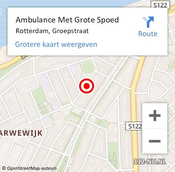 Locatie op kaart van de 112 melding: Ambulance Met Grote Spoed Naar Rotterdam, Groepstraat op 4 februari 2022 13:34