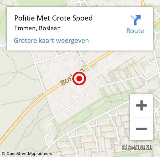 Locatie op kaart van de 112 melding: Politie Met Grote Spoed Naar Emmen, Boslaan op 4 februari 2022 14:10