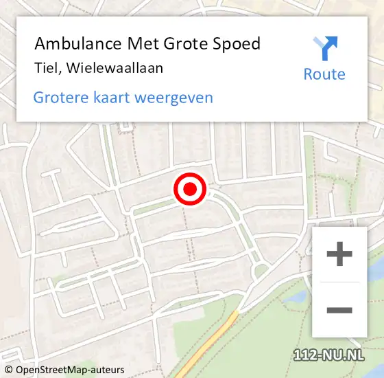 Locatie op kaart van de 112 melding: Ambulance Met Grote Spoed Naar Tiel, Wielewaallaan op 4 februari 2022 14:36