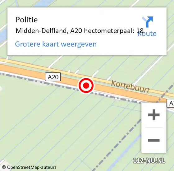 Locatie op kaart van de 112 melding: Politie Midden-Delfland, A20 hectometerpaal: 18 op 4 februari 2022 14:39