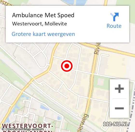 Locatie op kaart van de 112 melding: Ambulance Met Spoed Naar Westervoort, Mollevite op 4 februari 2022 14:43