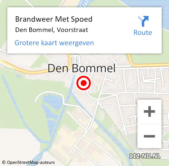 Locatie op kaart van de 112 melding: Brandweer Met Spoed Naar Den Bommel, Voorstraat op 4 februari 2022 14:45