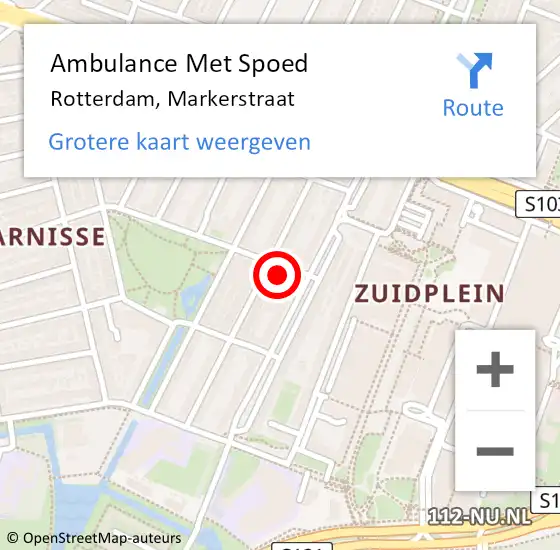 Locatie op kaart van de 112 melding: Ambulance Met Spoed Naar Rotterdam, Markerstraat op 4 februari 2022 14:53