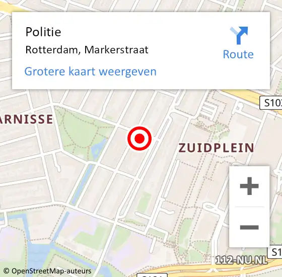 Locatie op kaart van de 112 melding: Politie Rotterdam, Markerstraat op 4 februari 2022 14:55